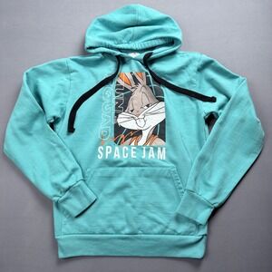 Space Jam Bugs‎ Bunny Hoodie Women's Small Teal Blue Fun Squad Pullover